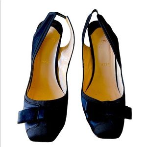 Christian Louboutin Black Satin Tuxedo Slingback with bow Size 38.5